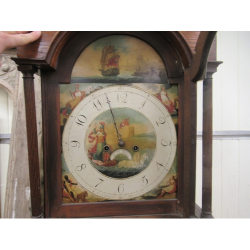 220 - A 19thC oak longcase clock; the 8 day movement faced by a painted Arabic dial, inscribed 'Nicholson ... 