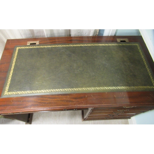 98 - A modern mahogany, one piece, single pedestal desk, on a plinth  31