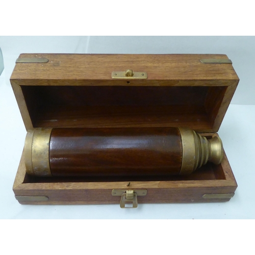 102 - A modern brass and mahogany four section telescope, in a teak box  20