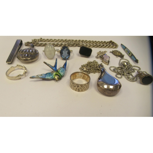 18 - Silver and white metal collectables: to include a blue/green enamelled bird brooch