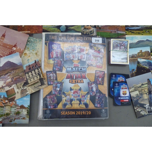 310 - Printed collectables, comprising postcards, football and Pokemon cards