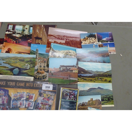 310 - Printed collectables, comprising postcards, football and Pokemon cards