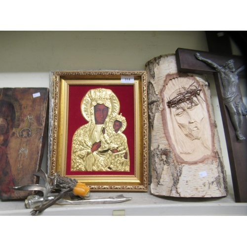 314 - Religious artefacts: to include a painted hardwood icon  12