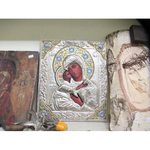 314 - Religious artefacts: to include a painted hardwood icon  12