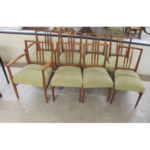 43 - A set of eight Gordon Russell bleached, rosewood framed, triple splat back dining chairs, the fabric... 