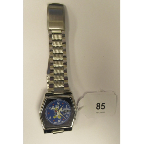 85 - A vintage Seiko automatic novelty Donald Duck stainless steel cased bracelet watch, faced by a paint... 