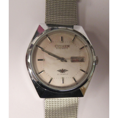 97 - A vintage Citizen automatic stainless steel cased bracelet watch, faced by a white baton dial w... 