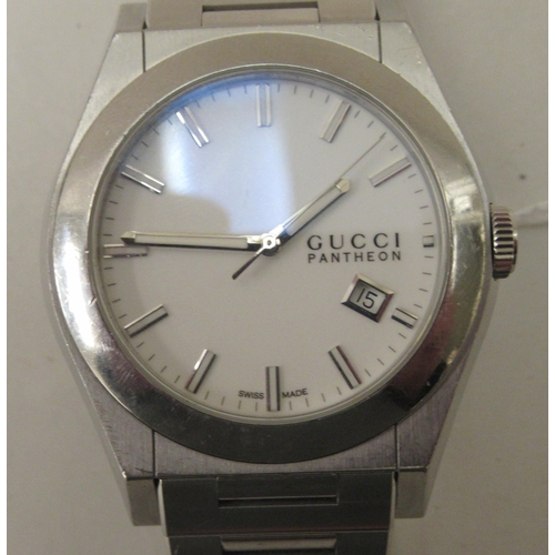 108 - A Gucci Pantheon stainless steel cased and strapped wristwatch, faced by a baton dial with a date ap... 