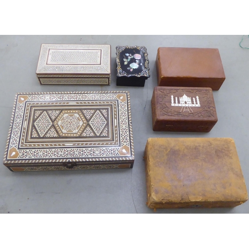 129 - 19thC and later boxes of purpose: to include an Indian bone inlaid fruitwood example  3