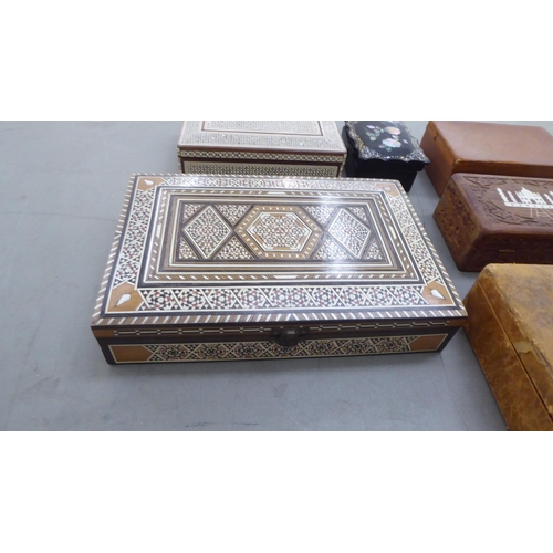 129 - 19thC and later boxes of purpose: to include an Indian bone inlaid fruitwood example  3