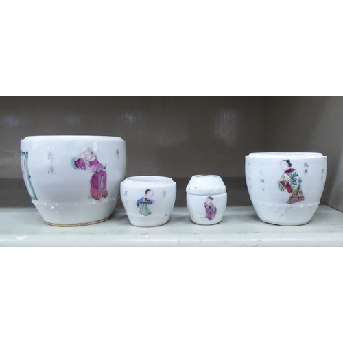 154 - Late 19thC Chinese porcelain cups, decorated with figures and text