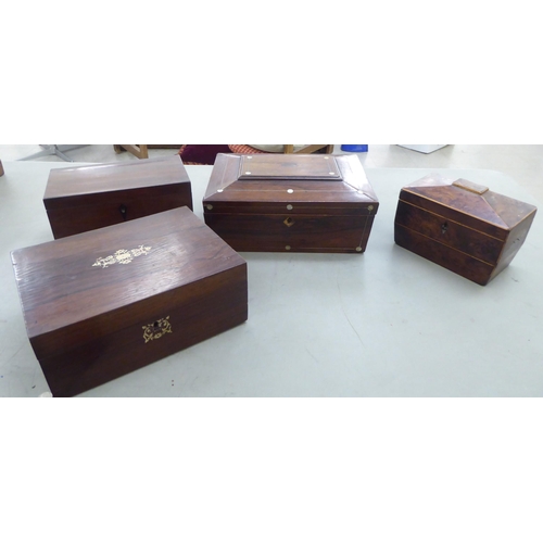 157 - Four 19thC boxes of purpose: to include a Regency satinwood inlaid walnut tea caddy  5