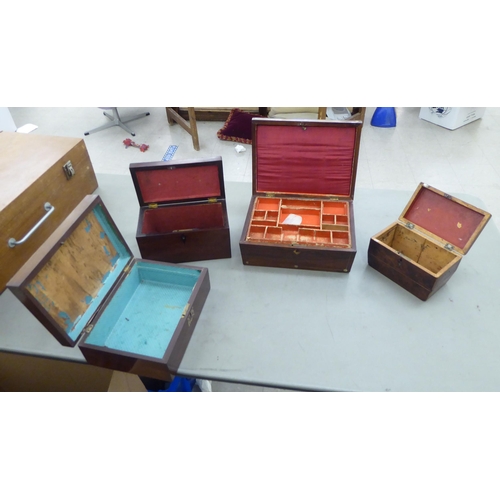 157 - Four 19thC boxes of purpose: to include a Regency satinwood inlaid walnut tea caddy  5