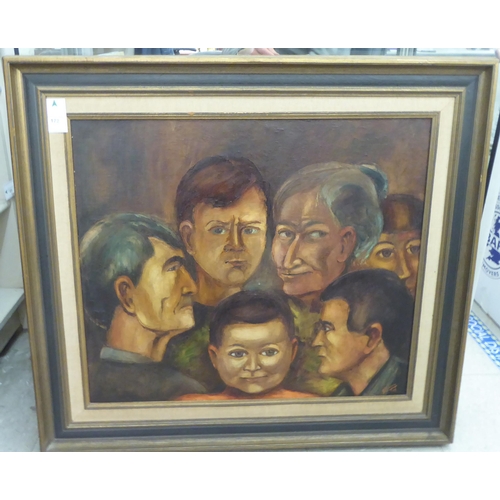 172 - 20thC family portrait  oil on canvas  bears an indistinct signature & dated '69  ... 