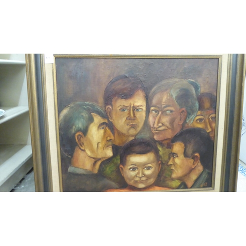 172 - 20thC family portrait  oil on canvas  bears an indistinct signature & dated '69  ... 