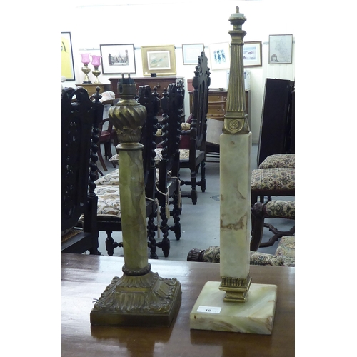 18 - Two mid 20thC table lamps: to include a brass and onyx mounted example  16