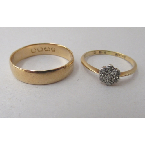 188 - Two 18ct gold rings, viz. a wedding ring; and a cluster ring 