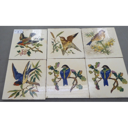 2 - A set of six early 20thC Minton pottery tiles, each depicting a different bird in bright colours&nbs... 