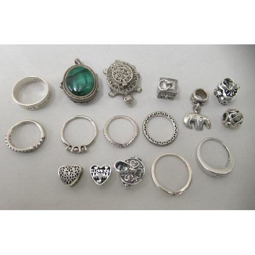 210 - Jewellery: to include silver coloured metal rings; Pandora charms; and two novelty pendant watches&n... 