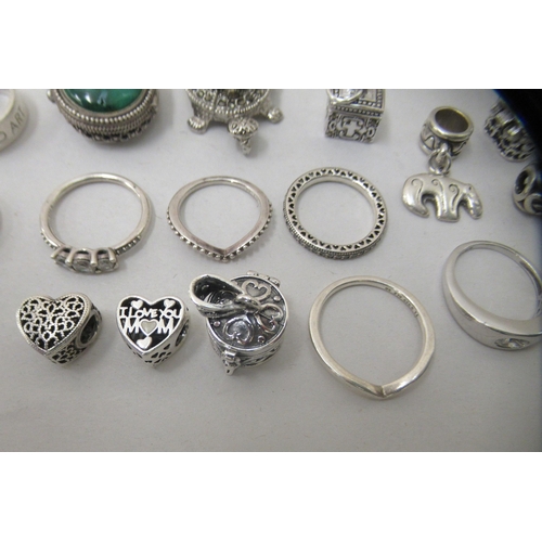 210 - Jewellery: to include silver coloured metal rings; Pandora charms; and two novelty pendant watches&n... 