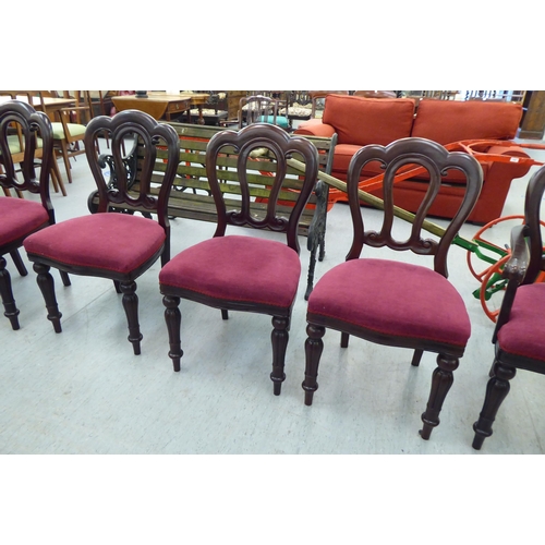 234 - A set of six modern Victorian design mahogany framed dining chairs with a red fabric upholstered sea... 