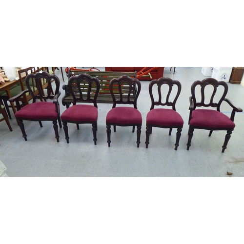 234 - A set of six modern Victorian design mahogany framed dining chairs with a red fabric upholstered sea... 