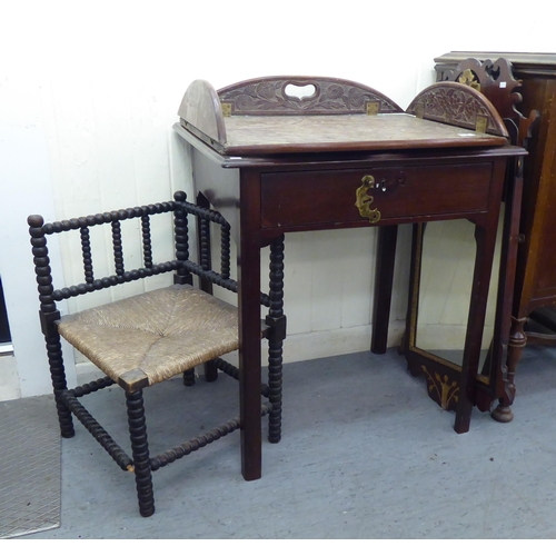 24 - Small furniture: to include a late Victorian stained beech bobbin turned corner chair with rush seat