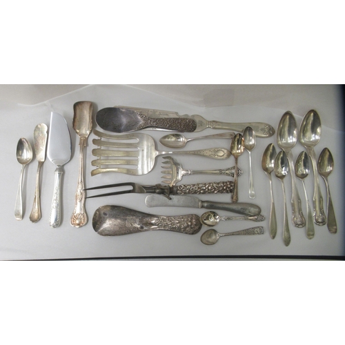 241 - Silver, white metal and plated cutlery and flatware: to include a Sterling silver slice; teaspoons a... 