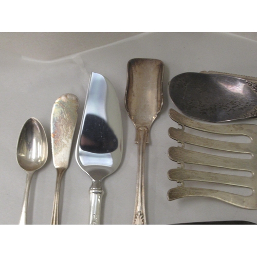 241 - Silver, white metal and plated cutlery and flatware: to include a Sterling silver slice; teaspoons a... 