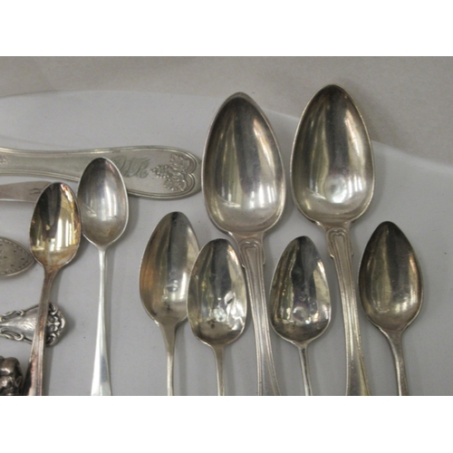 241 - Silver, white metal and plated cutlery and flatware: to include a Sterling silver slice; teaspoons a... 