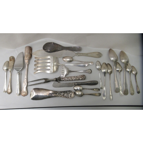 241 - Silver, white metal and plated cutlery and flatware: to include a Sterling silver slice; teaspoons a... 