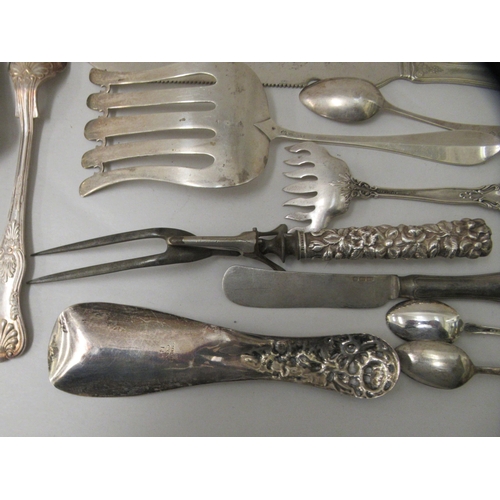 241 - Silver, white metal and plated cutlery and flatware: to include a Sterling silver slice; teaspoons a... 