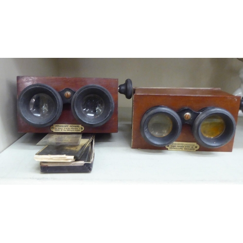 263 - Two late 19th/early 20thC Verascope Richard viewers with a small selection of glass slides