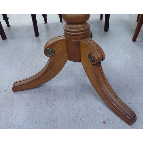 26 - A 19thC mahogany pedestal table, over a ring turned column, raised on a splayed tripod base  27