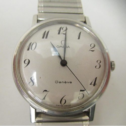 270 - A stainless steel cased and strapped Omega wristwatch, faced by an Arabic dial