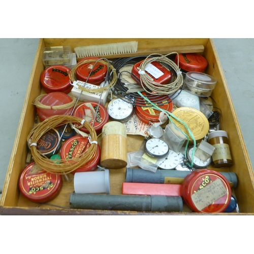 283 - Watchmaker's tools and accessories, contained in an early 20thC brown painted, five drawer chest&nbs... 