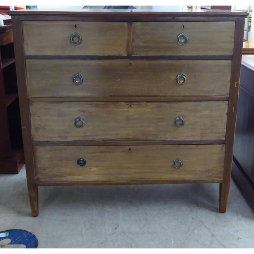 301 - An Edwardian string inlaid mahogany dressing chest with two short/two long drawers and lacquered bra... 