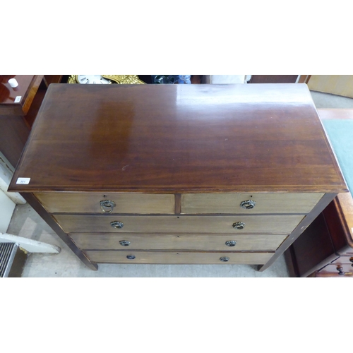 301 - An Edwardian string inlaid mahogany dressing chest with two short/two long drawers and lacquered bra... 