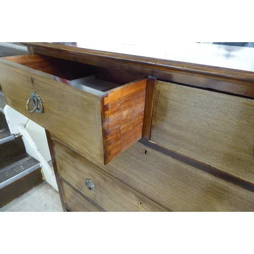 301 - An Edwardian string inlaid mahogany dressing chest with two short/two long drawers and lacquered bra... 