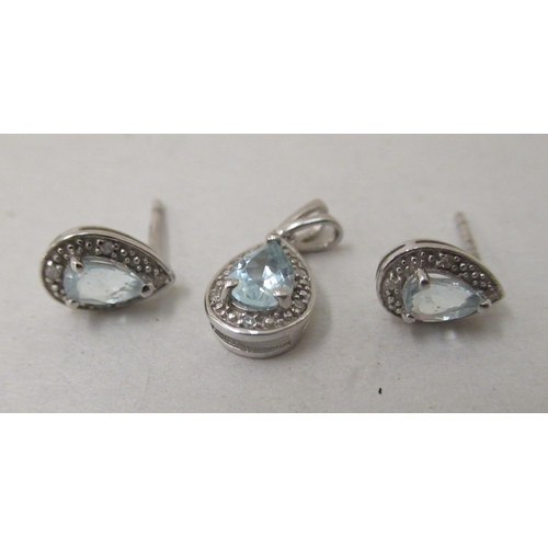 315 - A pair of 9ct gold aquamarine earrings; and a matching pendant