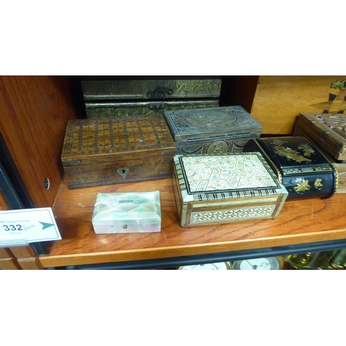 332 - 19thC and later boxes of purpose: to include a mother-of-pearl bound trinket box  3.5