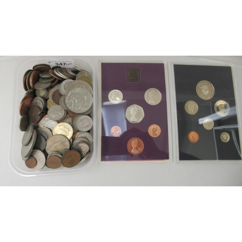 347 - Uncollated British pre-decimal and foreign coins: to include a 1980 proof set 