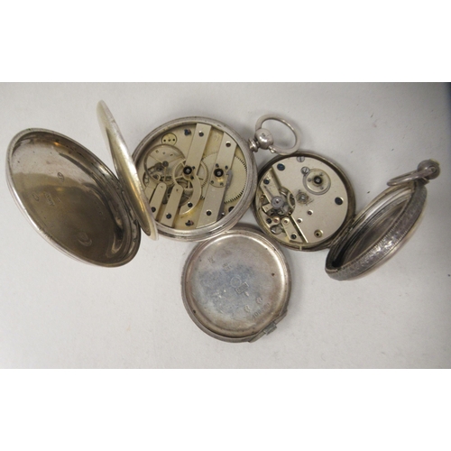 50 - A ladies engraved silver cased fob watch, faced by a Roman dial; and an engine turned silver cased p... 