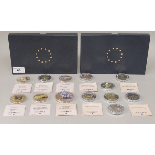 60 - A collection of thirteen various, modern commemorative medallions/coins  boxed