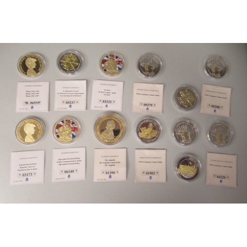 60 - A collection of thirteen various, modern commemorative medallions/coins  boxed