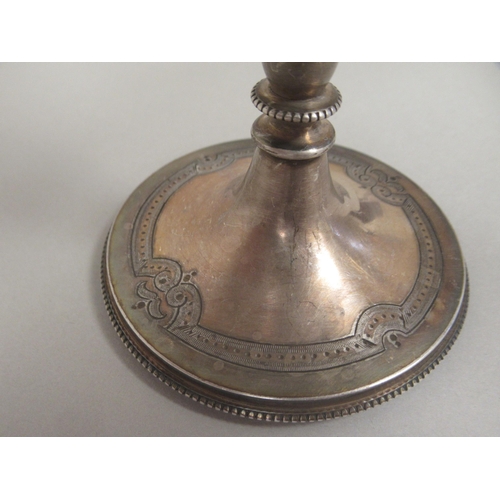 62 - A late Victorian silver ovoid shape pedestal trophy cup with scroll engraved and bead bordered ornam... 