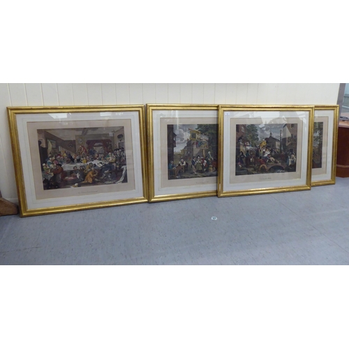 74 - Four Victorian coloured prints - period interior and chaotic street scenes  all titled  14