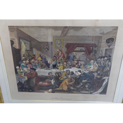 74 - Four Victorian coloured prints - period interior and chaotic street scenes  all titled  14