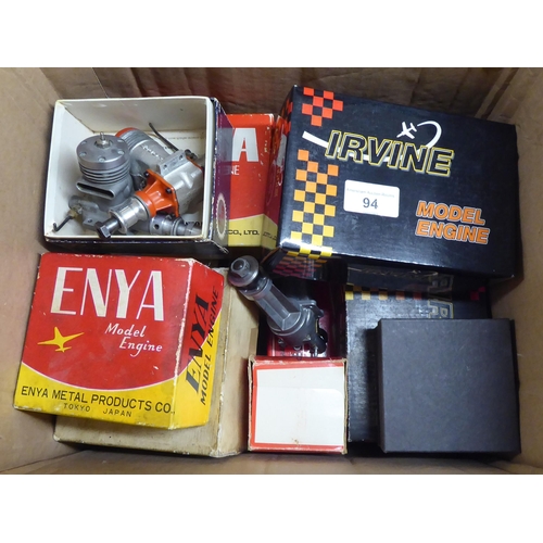 94 - Enya, Irvine and other model engines, some boxed 