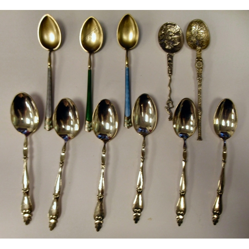 96 - Silver, silver coloured and white metal coffee and commemoration spoons  mixed design and marks